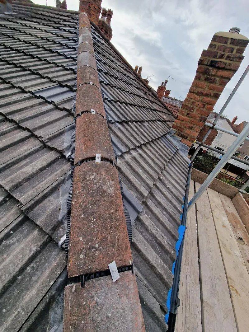 Ridge tile and fascia detail